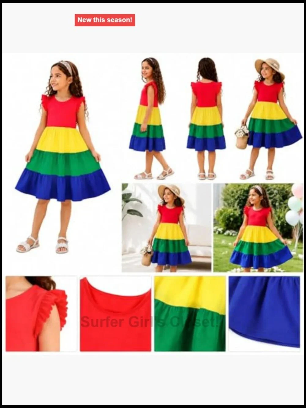 Girls 100% Cotton Tiered Dress Flutter Sleeve Swing Sundress Birthday